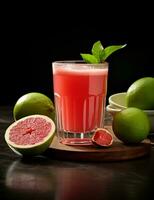 foto van sommige guava sap drinken elegant geplateerd Aan een tafel. generatief ai