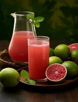 foto van sommige guava sap drinken elegant geplateerd Aan een tafel. generatief ai