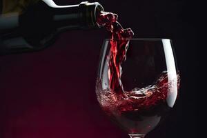 gieten rood wijn in een wijn glas. ai generatief foto