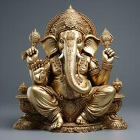 luxe gouden ganesha god - goddelijk Hindoe godheid standbeeld symboliseert spiritualiteit, icoon van geloof en aanbidding, ai generatief foto
