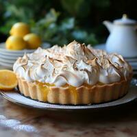 citroen schuimgebak taart met pluizig pieken, een licht en citrusachtig toegeeflijkheid foto
