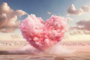 roze hart vormig wolk Aan roze achtergrond. liefde en Valentijnsdag dag concept foto