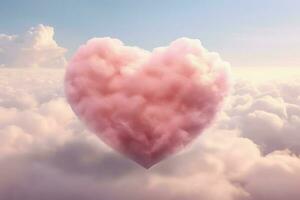 roze hart vormig wolk Aan roze achtergrond. liefde en Valentijnsdag dag concept foto