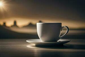 koffie beker, koffie, zonsopkomst, zonsopkomst, koffie, koffie beker, koffie, koffie beker. ai-gegenereerd foto