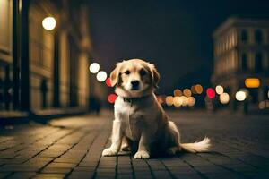 foto behang de stad, straat, lichten, lichten, de stad, hond, de stad,. ai-gegenereerd