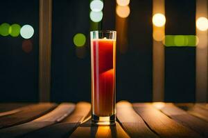 een glas van rood vloeistof zittend Aan een tafel. ai-gegenereerd foto