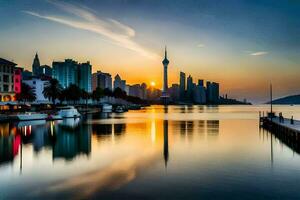 de stad horizon Bij zonsondergang in macao. ai-gegenereerd foto