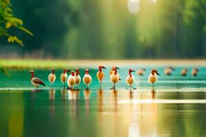 een groep van vogelstand staand in de water. ai-gegenereerd foto