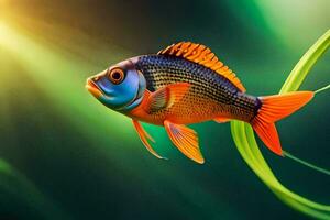 een vis met helder oranje en blauw kleuren. ai-gegenereerd foto