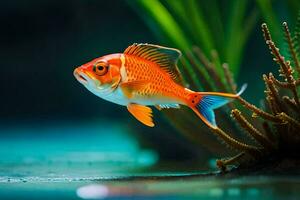 een vis in een aquarium met planten en water. ai-gegenereerd foto