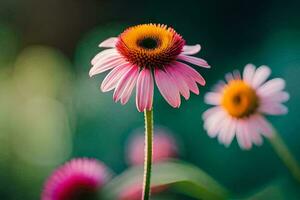 een dichtbij omhoog van twee roze bloemen. ai-gegenereerd foto