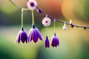 Purper bloemen hangende van een Afdeling. ai-gegenereerd foto