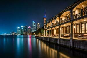 de bund in Shanghai Bij nacht. ai-gegenereerd foto