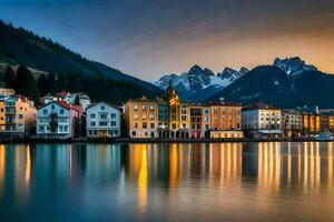 de mooi stad- van meer borgo san marco, Italië. ai-gegenereerd foto