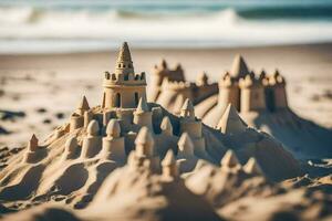 zand kastelen Aan de strand. ai-gegenereerd foto