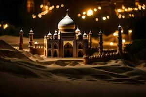 een model- van een taj mahal Bij nacht. ai-gegenereerd foto