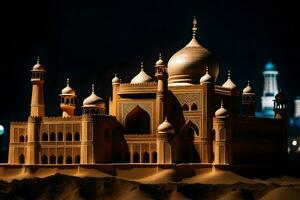 een model- van een moskee Bij nacht. ai-gegenereerd foto