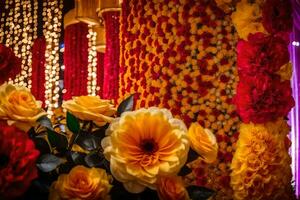 een kleurrijk arrangement van bloemen in een kamer. ai-gegenereerd foto