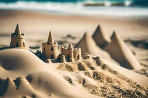 zand kastelen Aan de strand. ai-gegenereerd foto