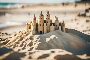 zand kasteel Aan de strand. ai-gegenereerd foto