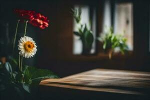 bloemen Aan een tafel in voorkant van een venster. ai-gegenereerd foto