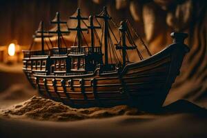 foto behang de zee, schip, zand, de zee, schip, schip, schip, schip. ai-gegenereerd
