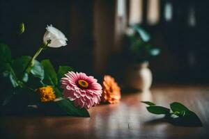 bloemen Aan een tafel. ai-gegenereerd foto