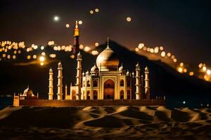 de taj mahal is een wit marmeren mausoleum in de stad van agra. ai-gegenereerd foto