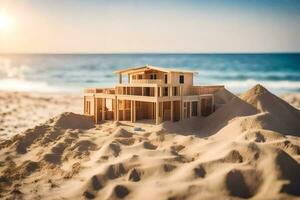 een model- van een huis Aan de strand. ai-gegenereerd foto