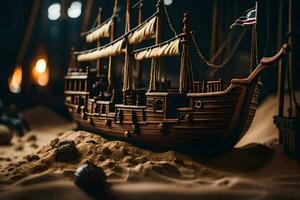 foto behang de zee, zand, schip, schip, schip, schip, schip, schip,. ai-gegenereerd