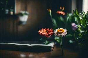 bloemen Aan een tafel. ai-gegenereerd foto