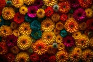 kleurrijk bloemen zijn geregeld in een patroon. ai-gegenereerd foto