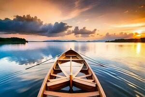 een boot Aan de water Bij zonsondergang. ai-gegenereerd foto