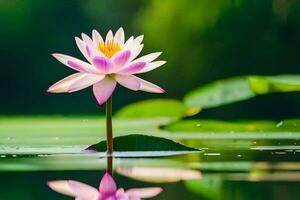 een single roze lotus bloem is drijvend in de water. ai-gegenereerd foto