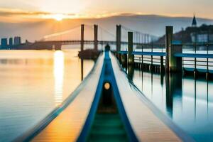 een lang blootstelling fotograaf van een brug over- water. ai-gegenereerd foto