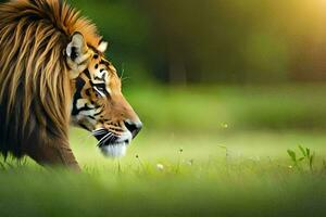 een tijger wandelen door een veld. ai-gegenereerd foto