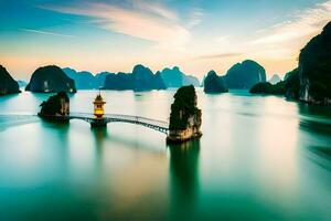 de brug in Halong baai, Vietnam. ai-gegenereerd foto