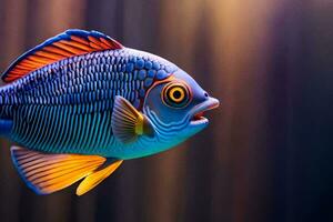 een kleurrijk vis met een geel en blauw lichaam. ai-gegenereerd foto