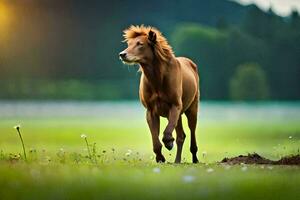 een paard rennen in de veld. ai-gegenereerd foto