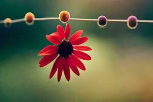 een rood bloem is hangende Aan een draad. ai-gegenereerd foto