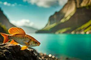 foto behang de lucht, bergen, vis, meer, water, vis, vis, vis,. ai-gegenereerd