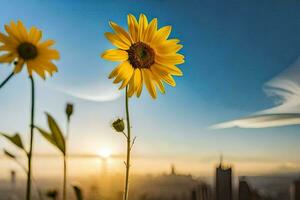 zonnebloemen in de stad. ai-gegenereerd foto