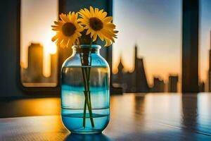 zonnebloemen in een vaas. ai-gegenereerd foto