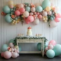 pastel ballon slinger met bloemen en groen foto