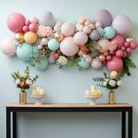 pastel ballon slinger met bloemen en groen foto