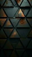 grunge driehoek vormen Aan zwart abstract achtergrond verticaal mobiel behang ai gegenereerd foto