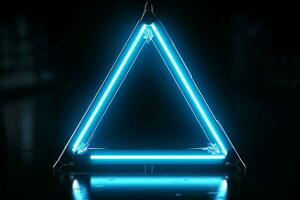 levendig blauw neon driehoek element voegt toe een vetgedrukt, modern tintje ai gegenereerd foto