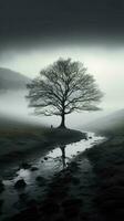 eenzaam mist creëert een boeiend contrast tegen zwart verticaal mobiel behang ai gegenereerd foto
