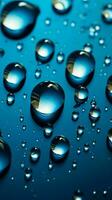 boeiend water druppels Aan een gradiënt gevuld diep blauw achtergrond verticaal mobiel behang ai gegenereerd foto