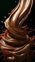 chocola cascade, fluwelig saus vloeiende sierlijk van een voorkant visie verticaal mobiel behang ai gegenereerd foto
